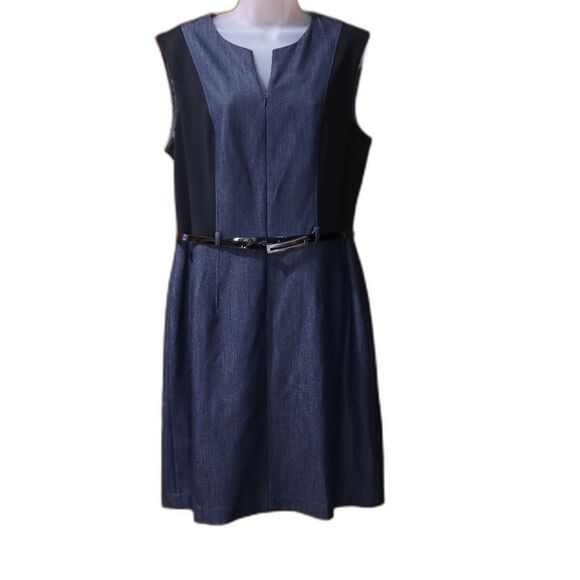 Calvin Klein Blue and Gray Sheath Midi Dress - Picture 1 of 14